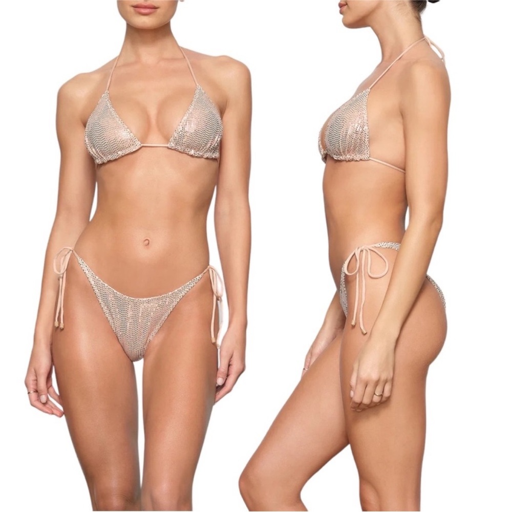 🔥 NWT (SET) LIMITED EDITION SKIMS Sequin 2 PC (Top & Bottom) CLAY - Picture 3 of 13